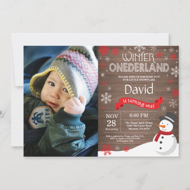Invitation d'anniversaire rustique d'hiver Onederl (Devant)