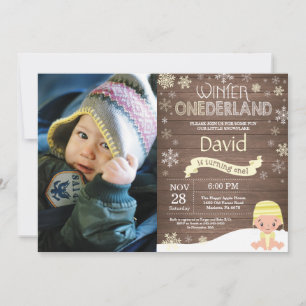 Invitation d'anniversaire rustique hiver Onederlan