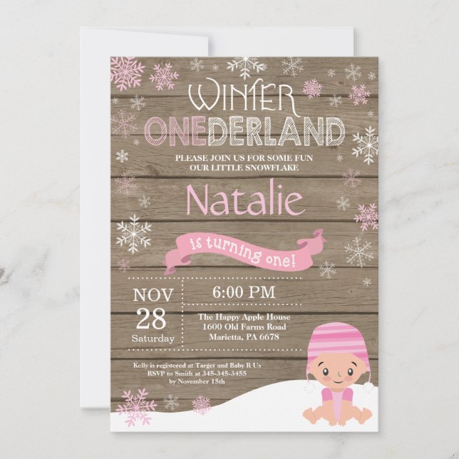 Invitation d'anniversaire Rustique Hiver Onederlan (Devant)