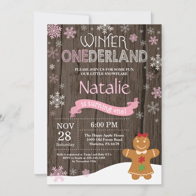 Invitation d'anniversaire rustique hiver Onederlan (Devant)