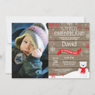 Invitation d'anniversaire rustique hiver Onederlan
