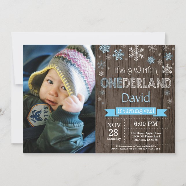 Invitation d'anniversaire Rustique Hiver Onederlan (Devant)