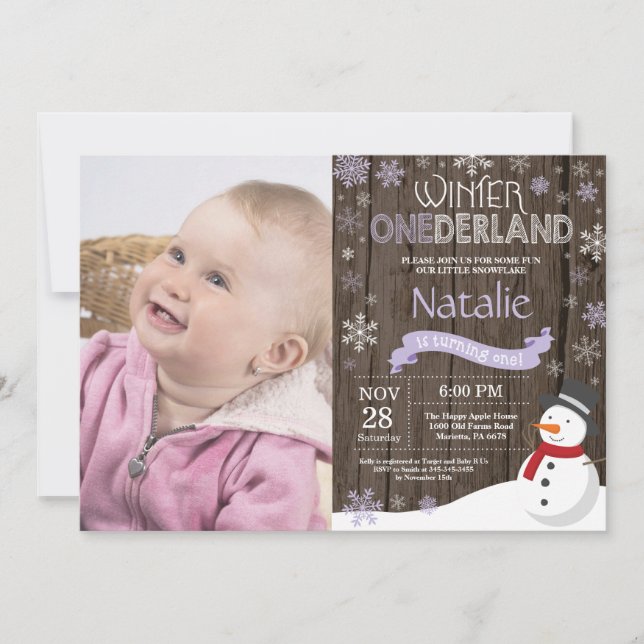 Invitation d'anniversaire Rustique Hiver Onederlan (Devant)