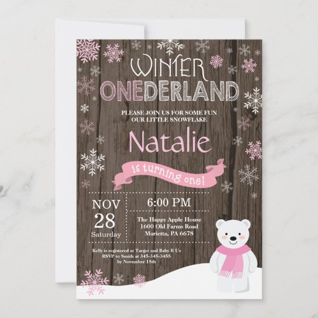 Invitation d'anniversaire Rustique Hiver Onederlan (Devant)
