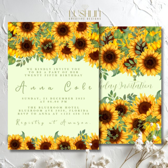 Invitation d'anniversaire rustique jaune tournesol (Créateur téléchargé)