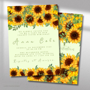 Invitation d'anniversaire rustique jaune tournesol
