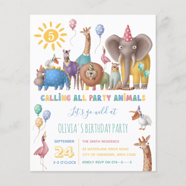 Invitation d'anniversaire Safari Animal de fête sa (Devant)
