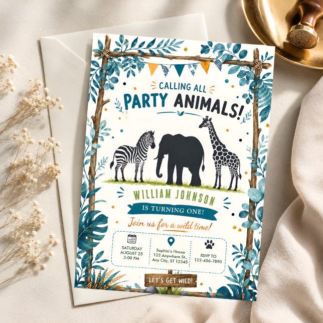Invitation d'anniversaire Safari Animaux de la Jun (Créateur téléchargé)