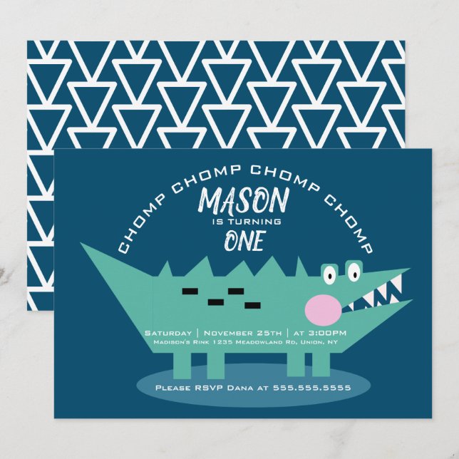 Invitation d'anniversaire Safari avec un Alligator (Devant / Derrière)