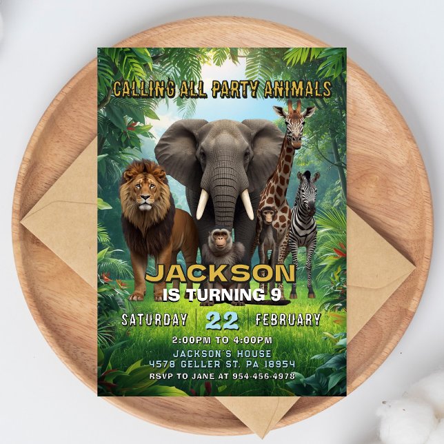 Invitation d'anniversaire Safari Fête d'animaux de (Créateur téléchargé)