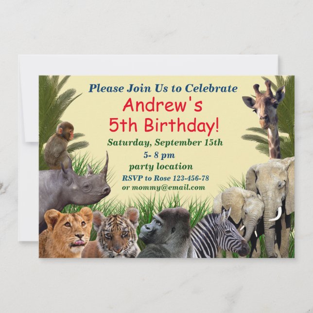 Invitation d'anniversaire Safari, invitation jungl (Devant)