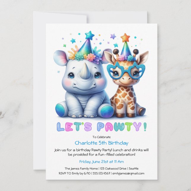 Invitation d'anniversaire Safari - Jote Rhino & Gi (Devant)