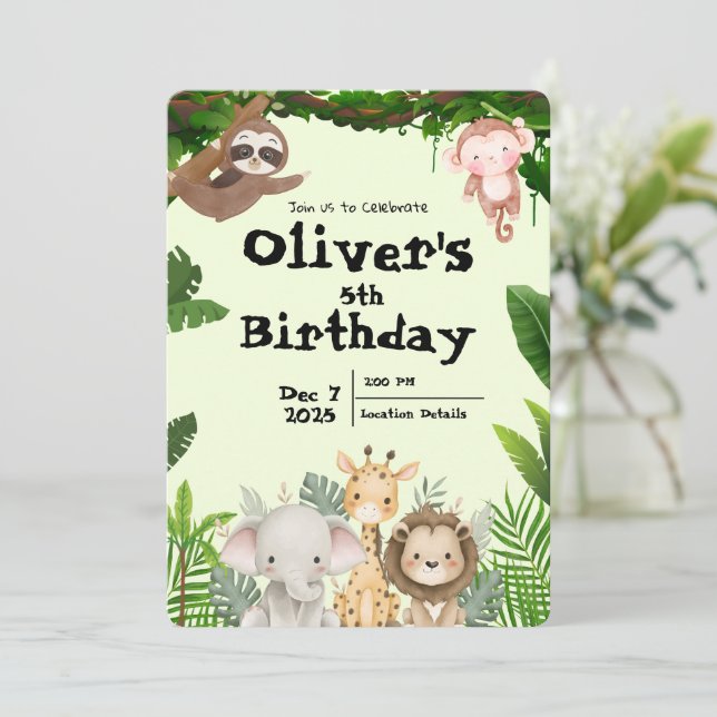 Invitation d'anniversaire Safari Jungle (Debout devant)