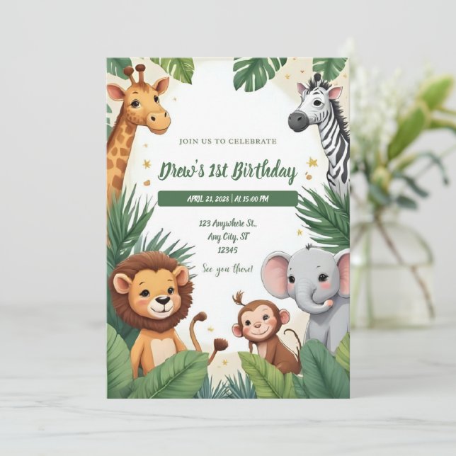 Invitation d'anniversaire Safari Jungle (Debout devant)