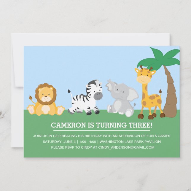 Invitation d'anniversaire Safari Jungle (Devant)