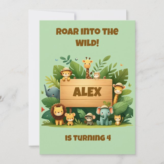 Invitation d'anniversaire Safari Jungle | Animaux  (Devant)