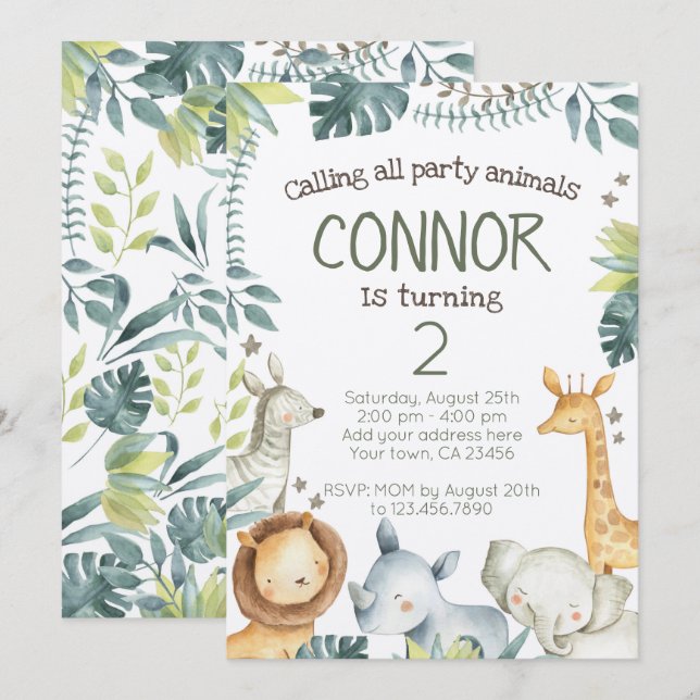 Invitation d'anniversaire Safari Jungle - Kraft (Devant / Derrière)