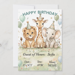 Invitation d'anniversaire Safari - Lion Girafe Élé