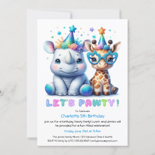 Invitation d'anniversaire Safari – Rhinocéros et g