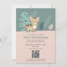 Invitation d'anniversaire Safari Tiger Kid avec QR