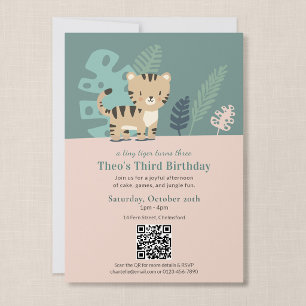 Invitation d'anniversaire Safari Tiger Kid avec QR