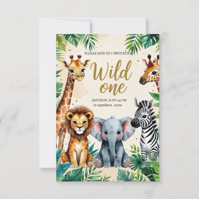 Invitation d'anniversaire Safari Wild One (Devant)