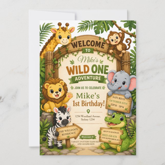 Invitation d'anniversaire Safari Wild One | Douce  (Devant)