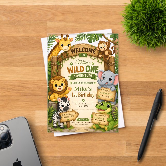 Invitation d'anniversaire Safari Wild One | Douce  (Insitu (Carte d'invitation))