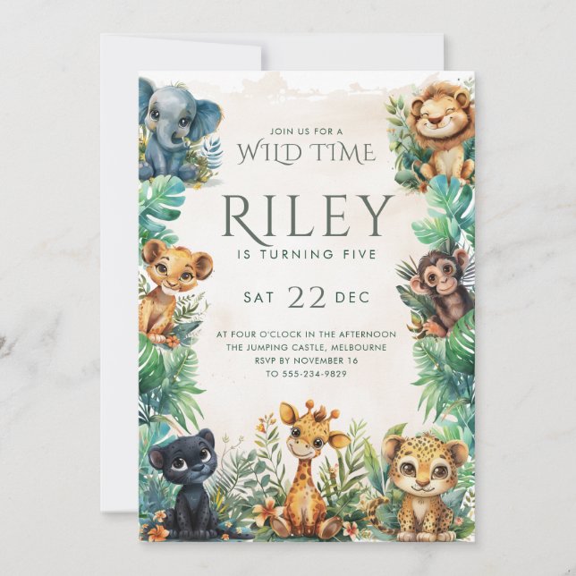Invitation d'anniversaire Safari Wild Time (Devant)