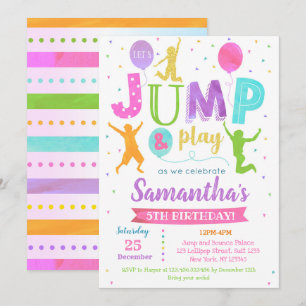 Invitation d'anniversaire saut rebond trampoline f
