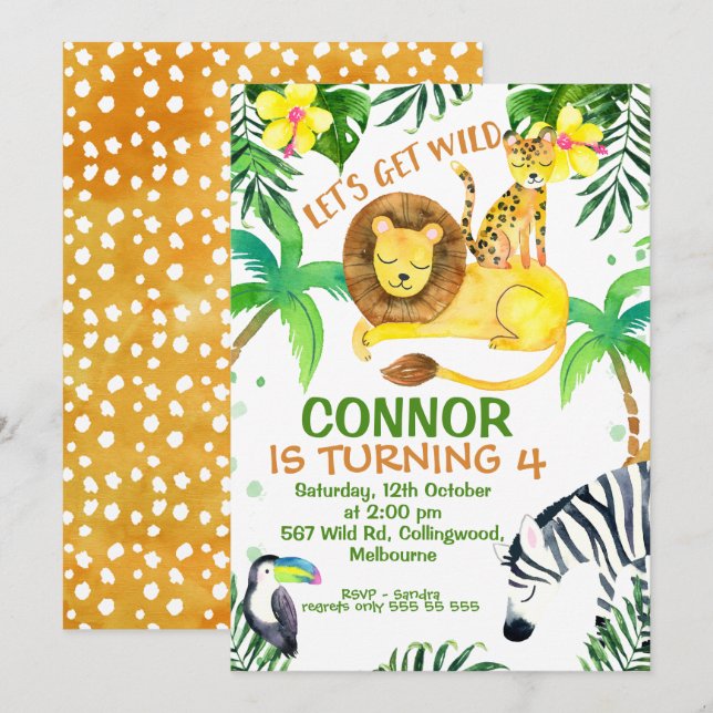 Invitation d'anniversaire sauvage (Devant / Derrière)