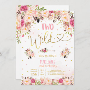 Invitation d'anniversaire sauvage Boho Two Wild Bo