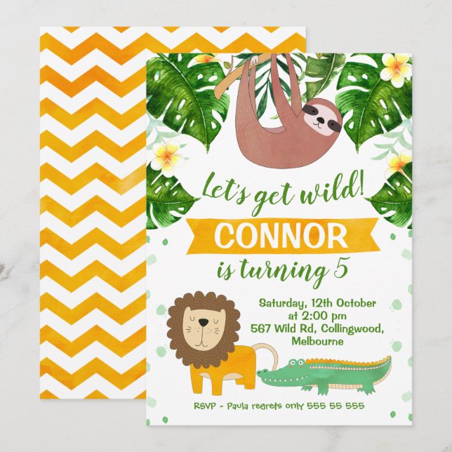 Invitation d'anniversaire sauvage dans la jungle (Devant / Derrière)