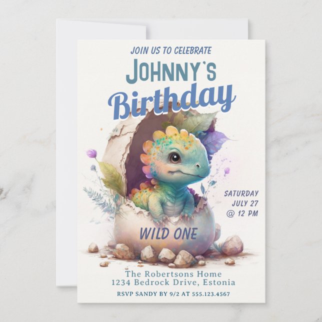 Invitation d'anniversaire sauvage de l'enfant Dino (Devant)