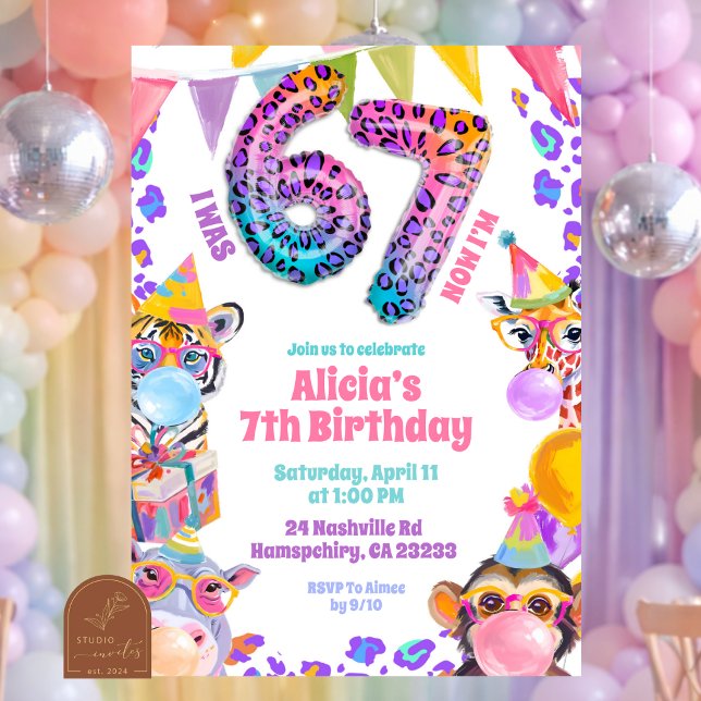 Invitation d'anniversaire sauvage Safari Coloré 67 (Créateur téléchargé)