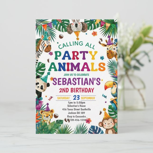 Invitation d'anniversaire sauvage Safari garçons d (Debout devant)