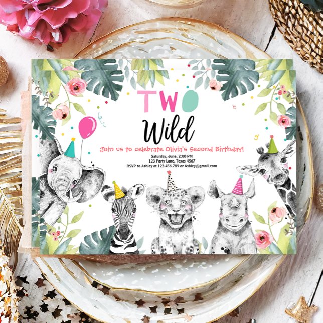 Invitation d'anniversaire sauvage Safari Girls Ani (Créateur téléchargé)