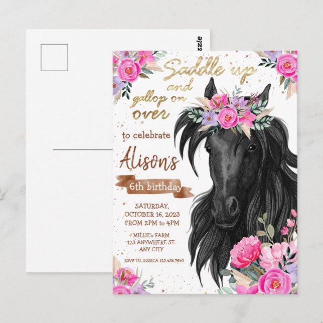 Invitation d'anniversaire "Sellez votre cheval" (Devant / Derrière)