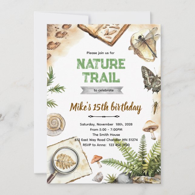 Invitation d'anniversaire Sentier de la Nature (Devant)