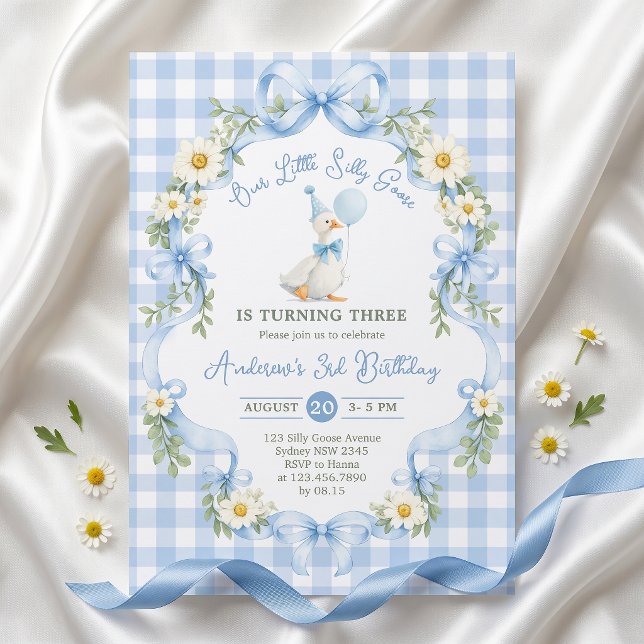 Invitation d'anniversaire Silly Goose Blue Bow (Créateur téléchargé)