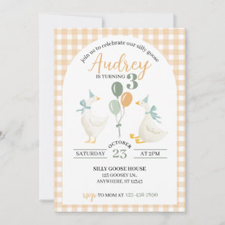 Invitation d'anniversaire Silly Goose | Plaid aqua