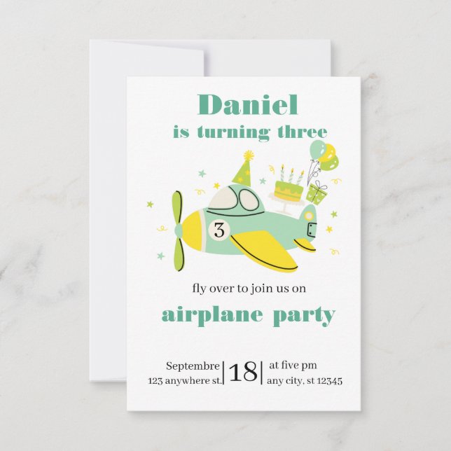 Invitation d'anniversaire Simple Avion ✈️ (Devant)