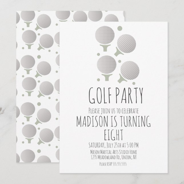 Invitation d'anniversaire Simple Boules de Golf (Devant / Derrière)