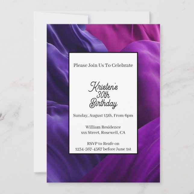 Invitation d'anniversaire simple violet (Devant)