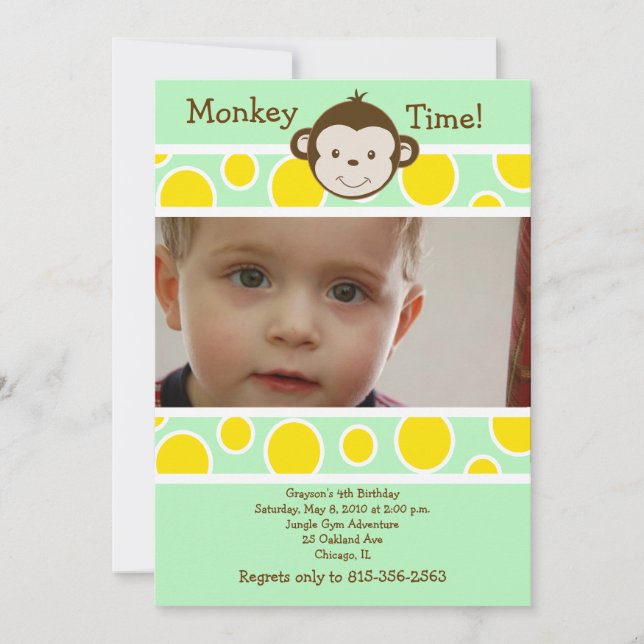 Invitation d'anniversaire SINGE MIGNON *PHOTO* (Devant)