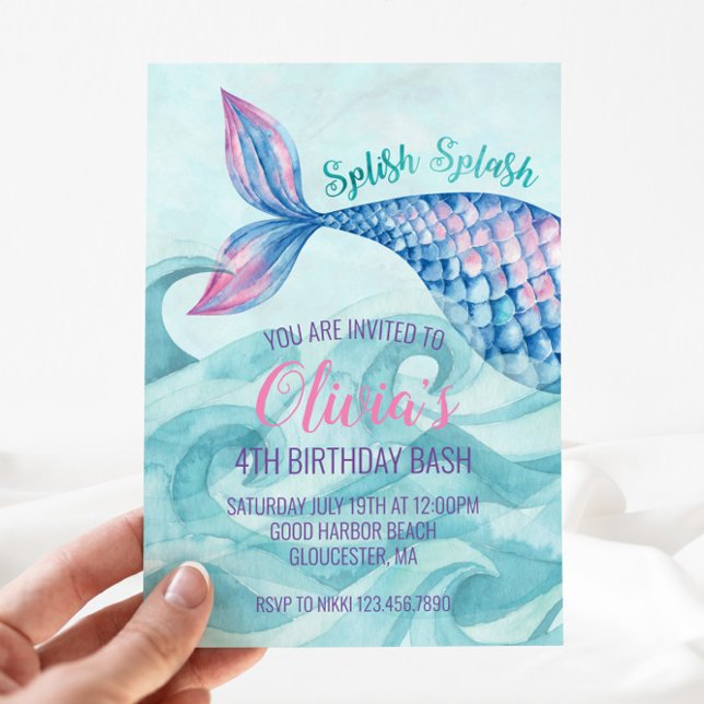 Invitation d'anniversaire sirène aquarelle (Créateur téléchargé)