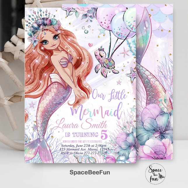 Invitation d'anniversaire Sirène Invitation pour u (Mermaid Birthday,mermaid Invitation,Party Mermaid invite,Girl Pink mermaidtemplate,)