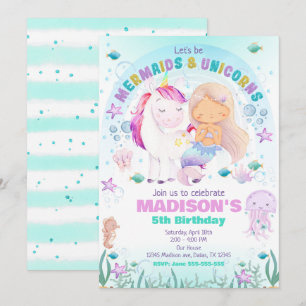 Invitation d'anniversaire Sirène & Licorne sous la