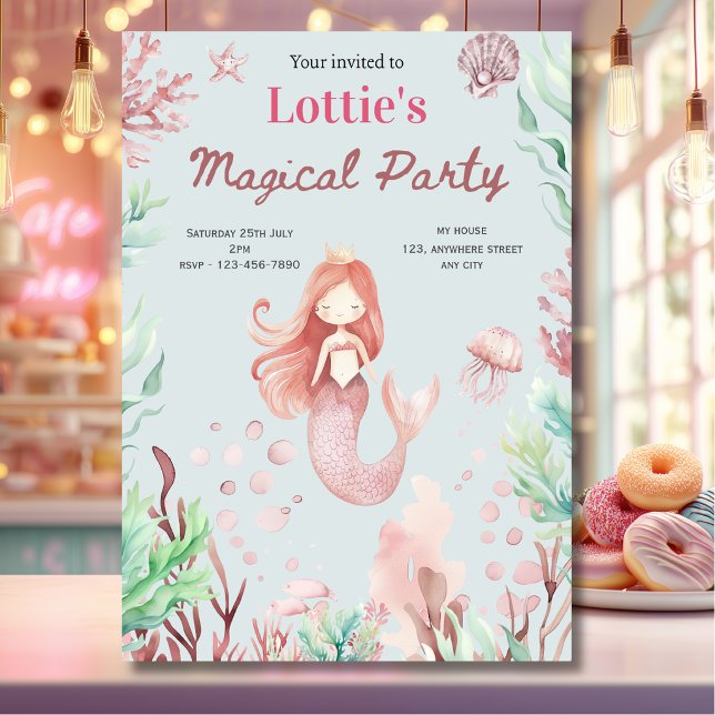 Invitation d'anniversaire sirène pour filles migno (Créateur téléchargé)