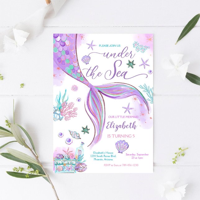 Invitation d'anniversaire Sirène sous la mer (Créateur téléchargé)